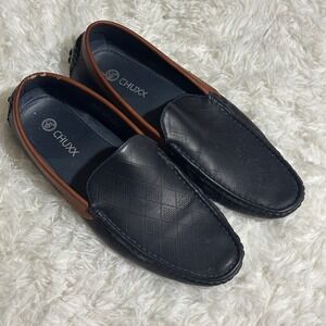 CHUXX Mens Black w. Navy Blue Stitching Leather Driving Moccasin Loafers Size 11